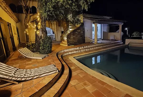 pool and terrace at night
